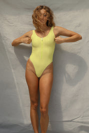 Zip One Piece Swimsuit - Lemon Fizz Wave