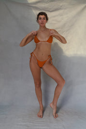 Bind Tie Side Bottom - Burnt Coral Wave