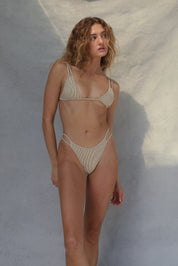 Double Strap Bikini Bottom - Sea Grass Stripe