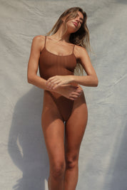 High Cut One Piece Swimsuit - Teak Wave