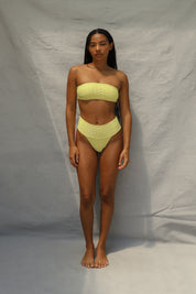 Banded Waist Bikini Bottom - Lemon Fizz Wave