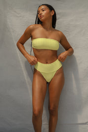 Banded Waist Bikini Bottom - Lemon Fizz Wave