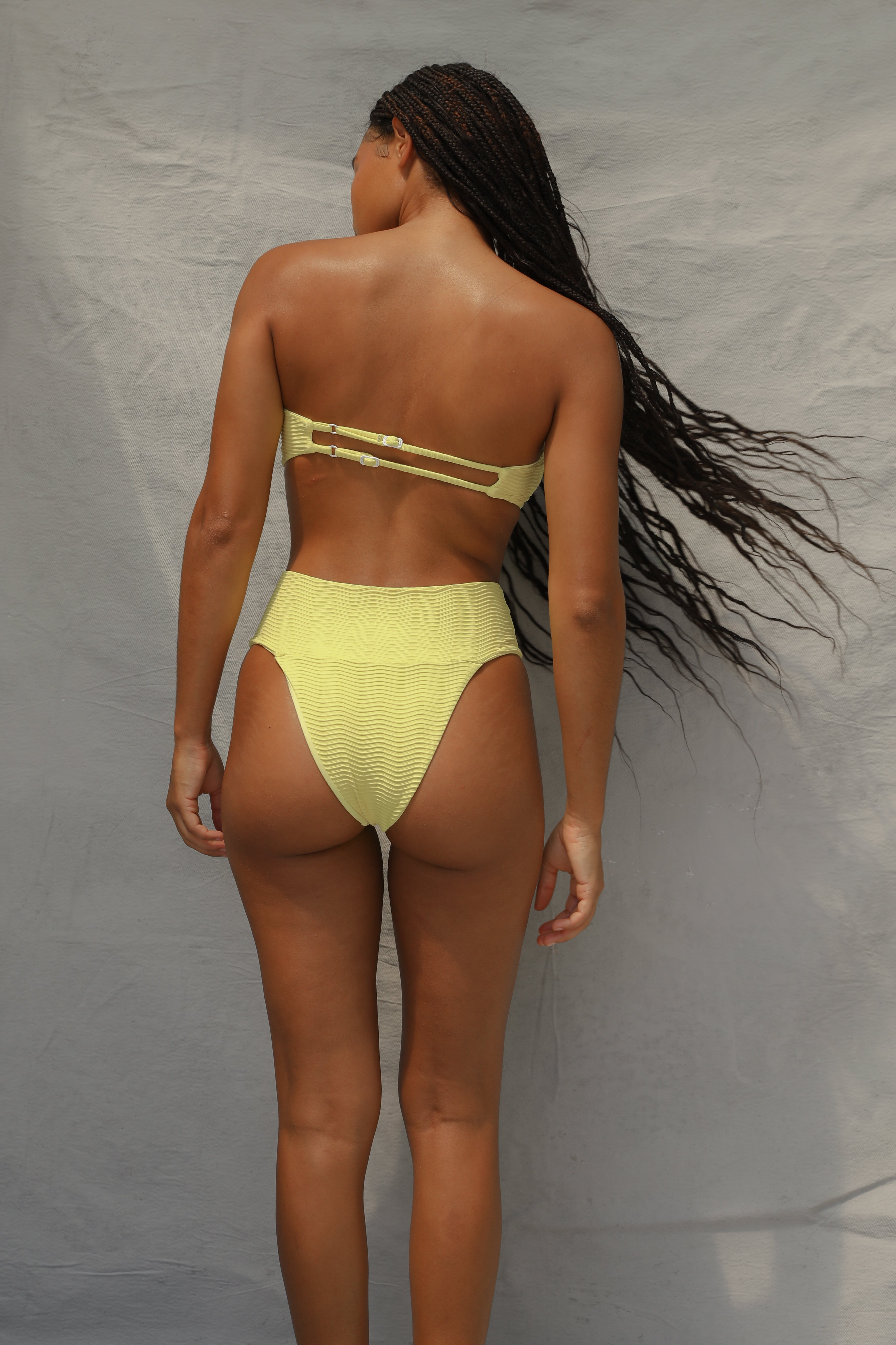 Banded Waist Bikini Bottom - Lemon Fizz Wave