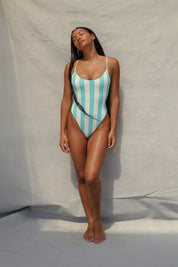 High Cut One Piece Swimsuit - Capri Cabana Stripe