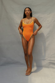 High Hip One Piece Swimsuit - Tangerine Fizz