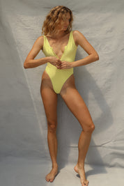 Zip One Piece Swimsuit - Lemon Fizz Wave
