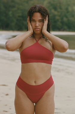 Banded Waist Bikini Bottom - Rhubarb